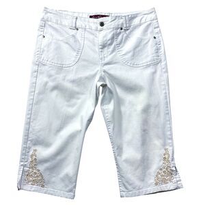 Gloria Vanderbilt Womens Jeans sz 14P 14 Petite White Capris Crop Cotton Stretch